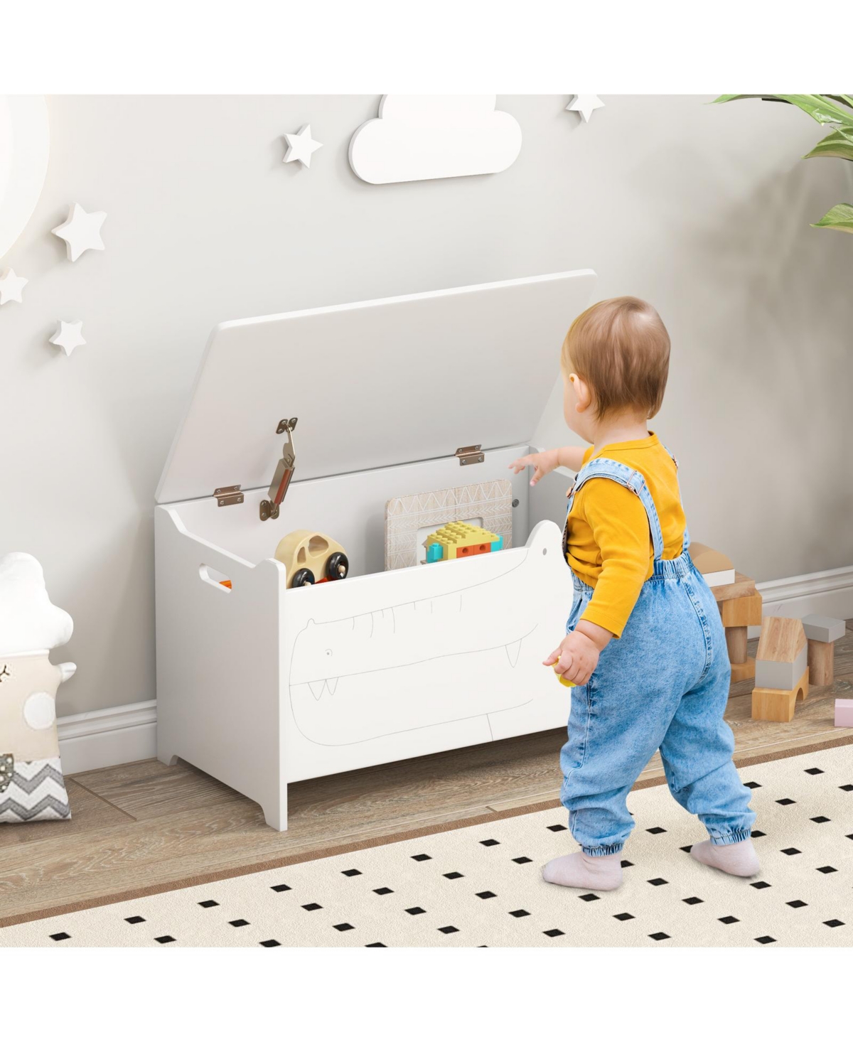 Kids Toy Box with Safety Hinge for Secure Storage and Easy Access to Toys