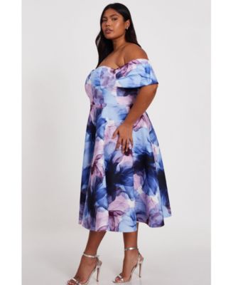 Облегающее платье миди-бардо с цветочным принтом для подводного плавания QUIZ Plus размера плюс