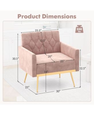 Modern Velvet Accent Chair with Button Tufted Back Metal Legs and Adjustable Foot Pads