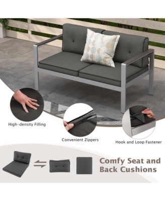 2 PCS Patio Aluminum Sofa Set Coffee Table Cushioned Loveseat WPC Armrests