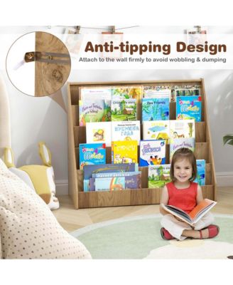 5 Tier Kids Bookshelf with Anti-Tipping Device Kids-friendly Height for Bedroom