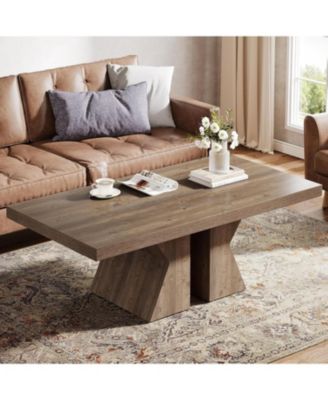 47-Inch Wood  Rectangular Center Table with Thick Wooden Base Coffee Table