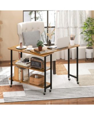 Rotating Sofa Side Table with 2-Tier Storage Shelves for Space-Saving Organization