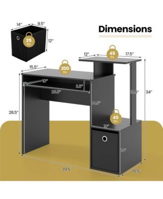 Home Office Computer Desk Space-saving Study Writing Desk with Keyboard Tray