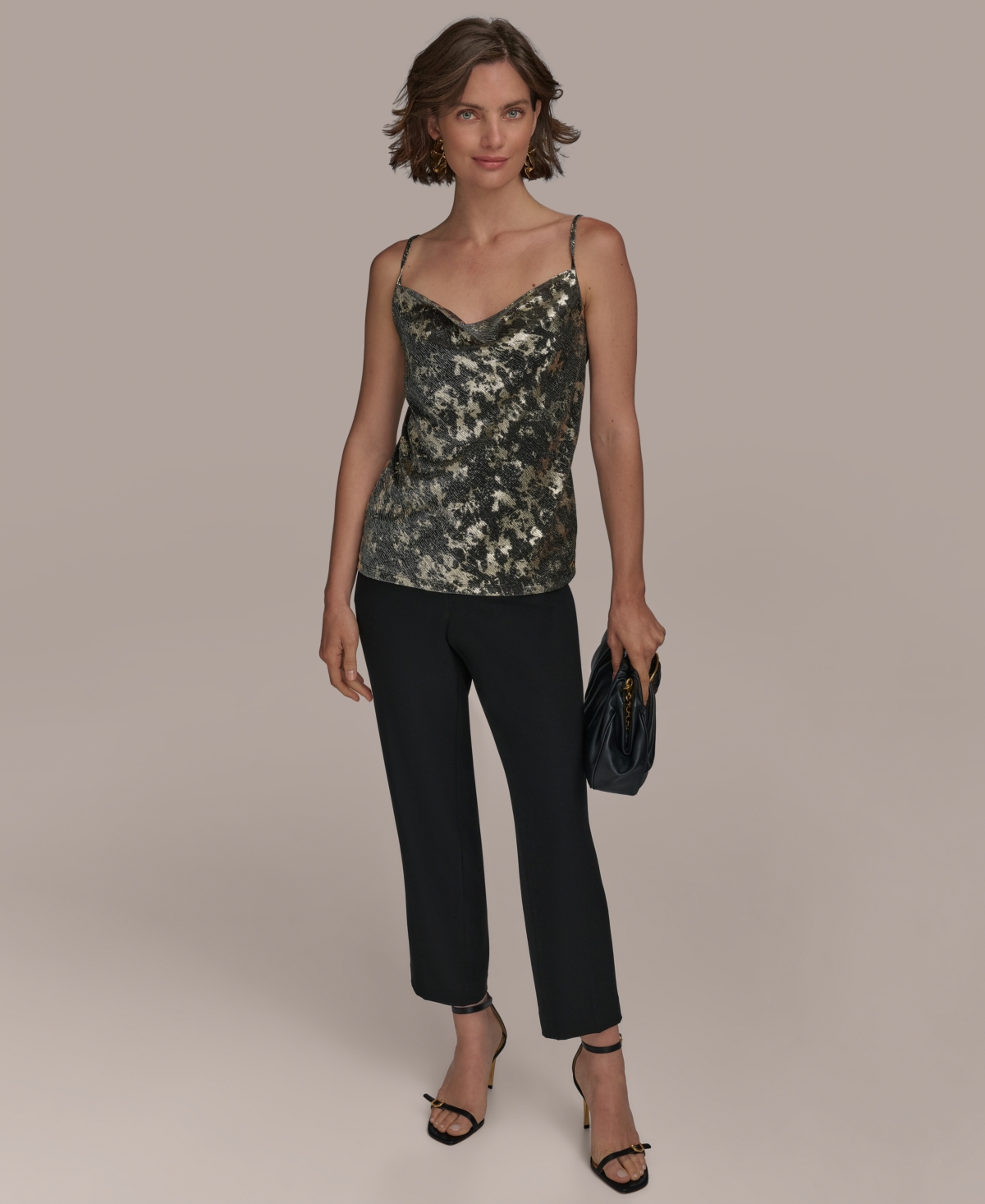 Shop Donna Karan Women's Metallic Strappy Camisole In Black,gold