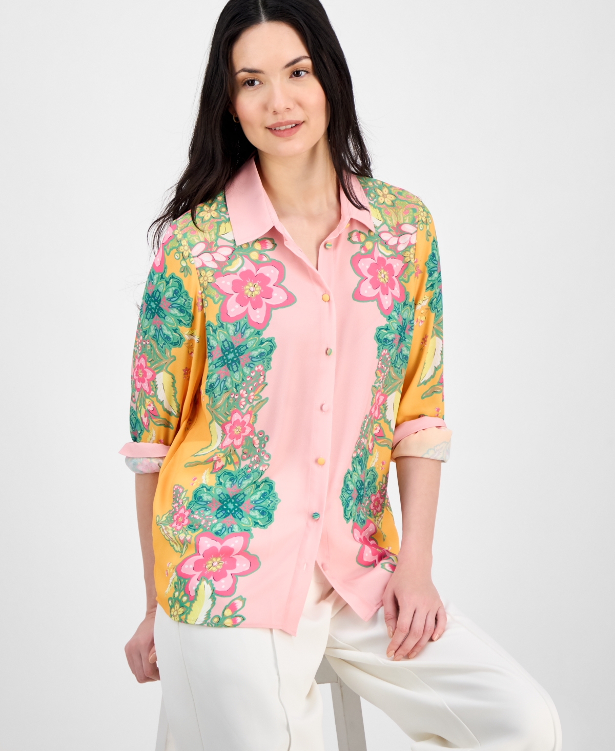 T Tahari Floral Blouse In Eternity Garden Print