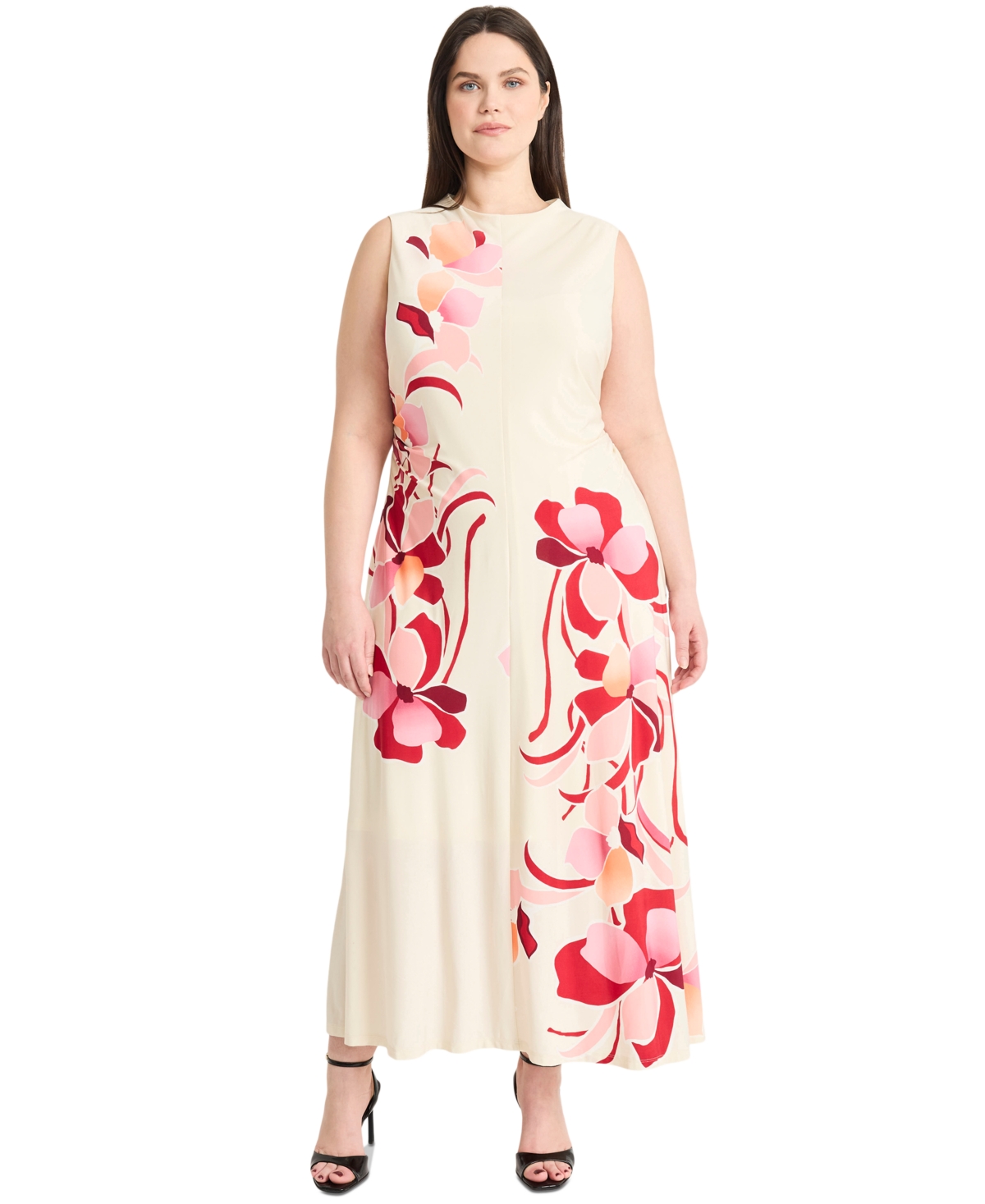 Plus Size Floral-Print Maxi Dress - Cream/Rose Pink