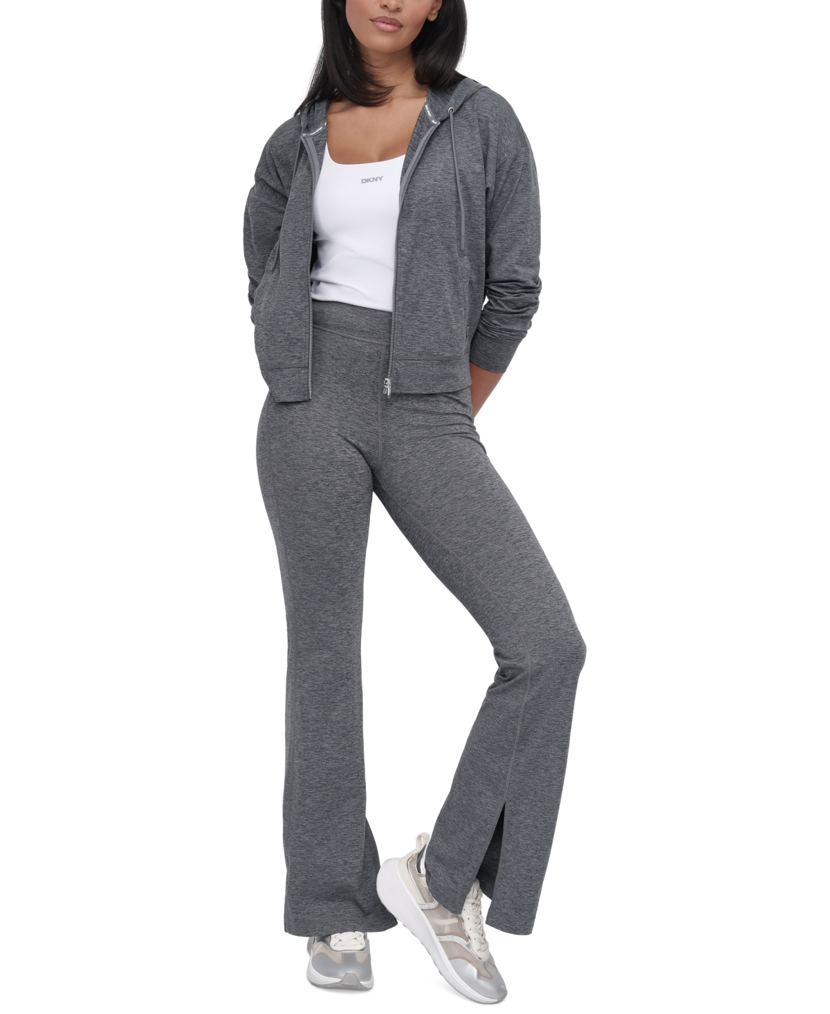 Sport Women's Space-Dyed Flared-Leg Vent-Hem Pants - Black Spacedye