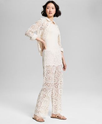 Women's Cotton Crochet Pull-On Pants, Exclusively at  Macy's