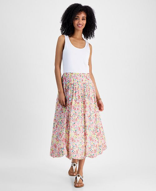 alfani Tommy Hilfiger Women's Mixed Media Floral Dress Women's Fashion Shoes & Accessories