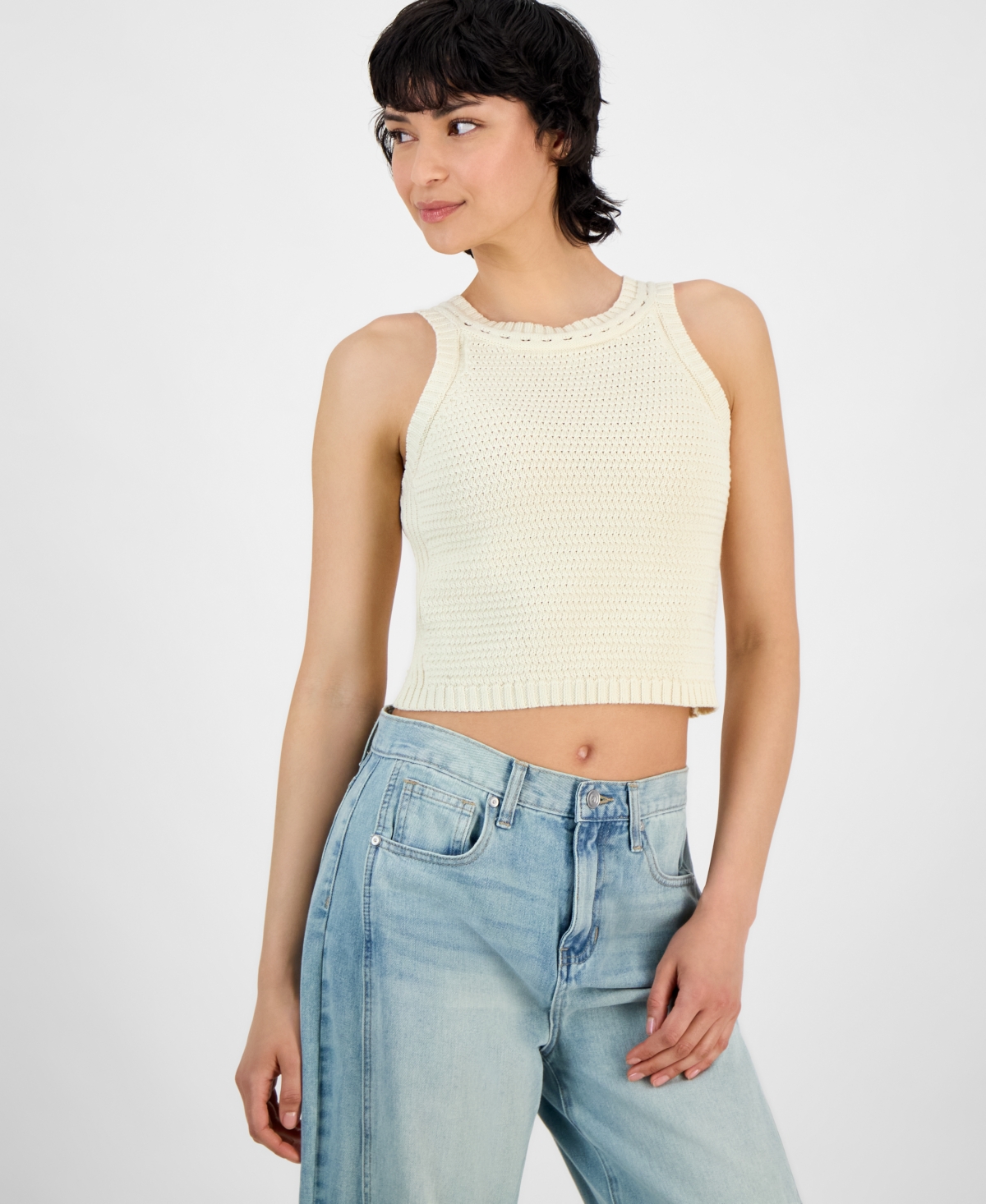 And Now This Women's Cotton Cropped Sweater Tank Top, Regular & Petites, Exclusively At Macy's In Snowy Egert