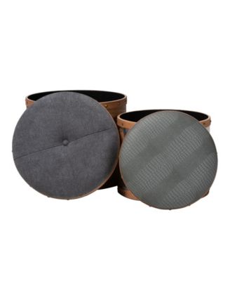 Caleb Modern and Contemporary Glam Fabric and Alligator Faux Leather Upholstered 2 Piece and Metal Storage Ottoman Set