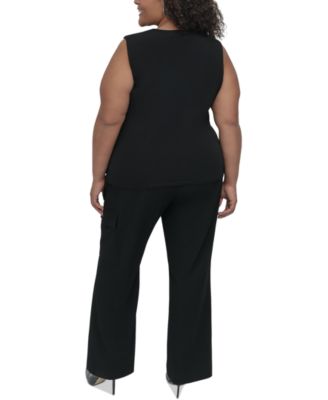 Блузка без рукавов с присборенными плечами на молнии размера плюс от DKNY