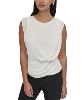 DKNY - Petite Sleeveless Draped-Front Blouse