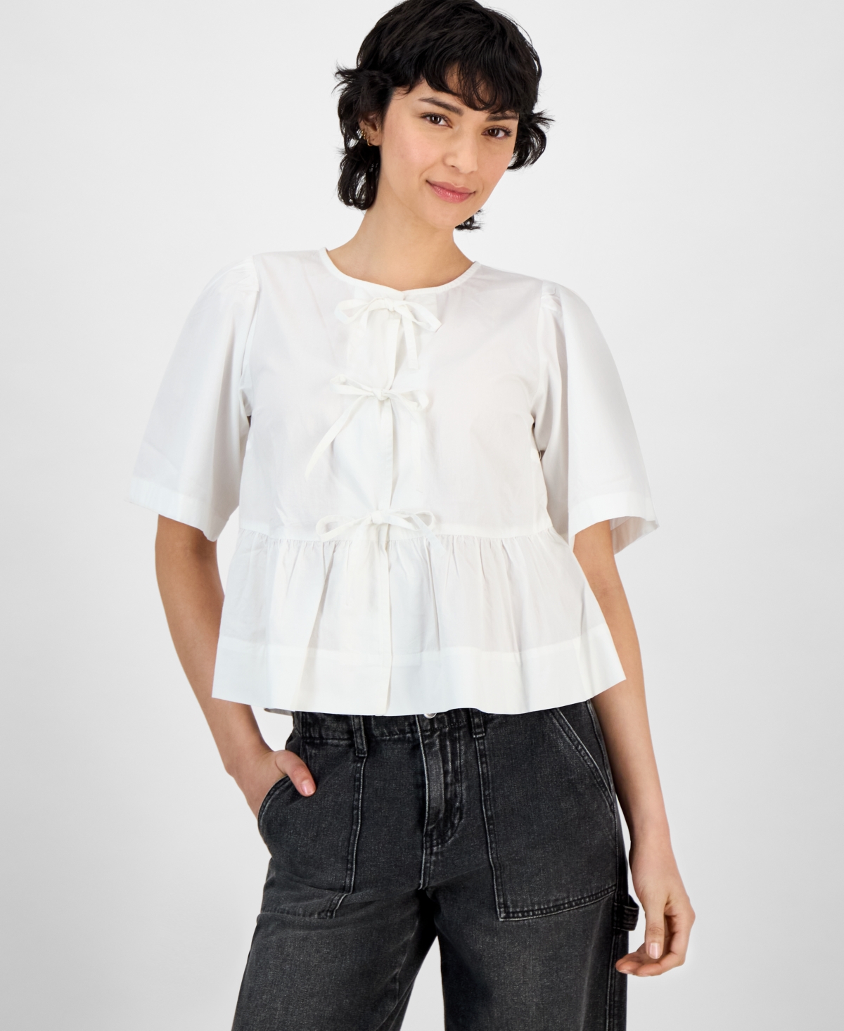 And Now This Women's Cotton Tie-front Peplum Top, Exclusively At Macy's In White
