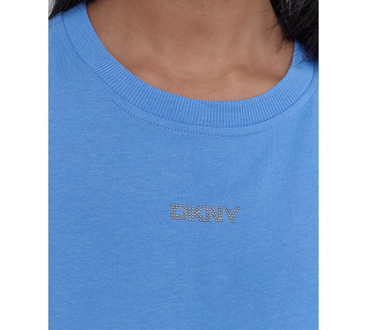 Dkny Women's Studded-logo T-shirt In Blue