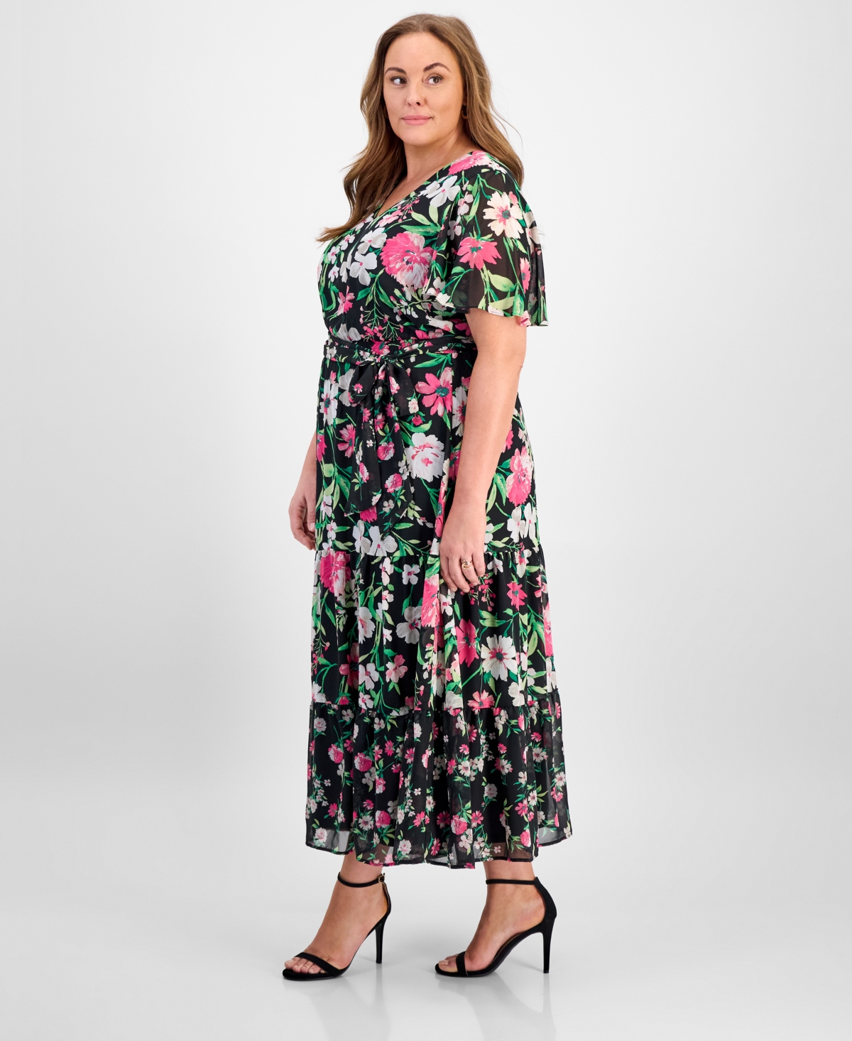 Kasper Plus Size Floral-print Maxi Dress In Black Multi