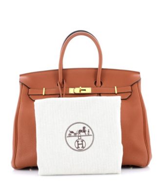 Бывшая в употреблении сумка HERMÉS Birkin 35 коричневого цвета из Того с золотой фурнитурой