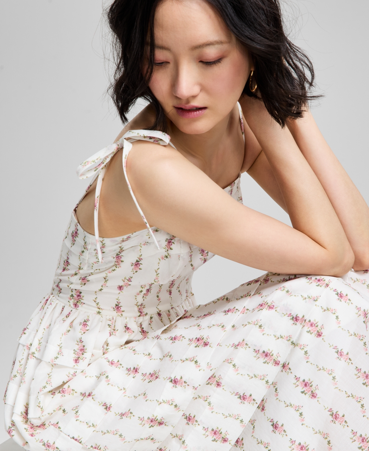 And Now This Women's Printed Tiered Midi Dress, Exclusively At Macy's In Pink,cream Floral