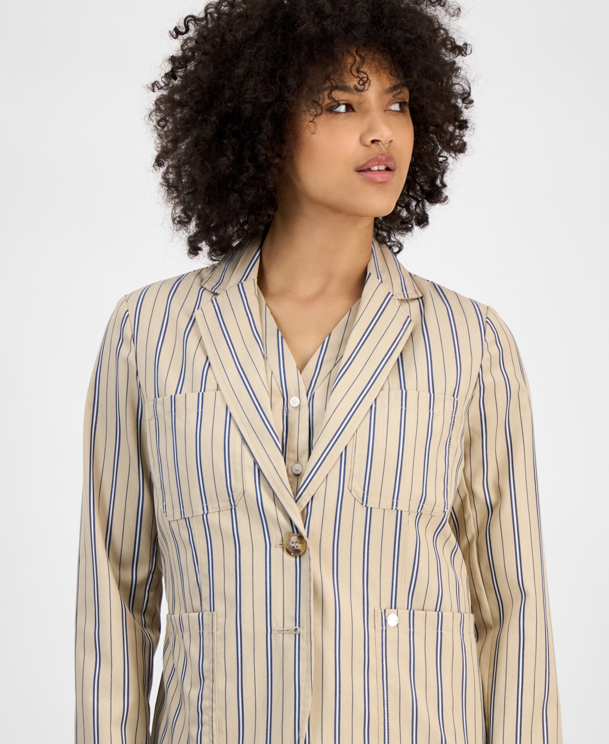 Tommy Hilfiger Women's Striped Two-button Blazer In Irish Cream Multi