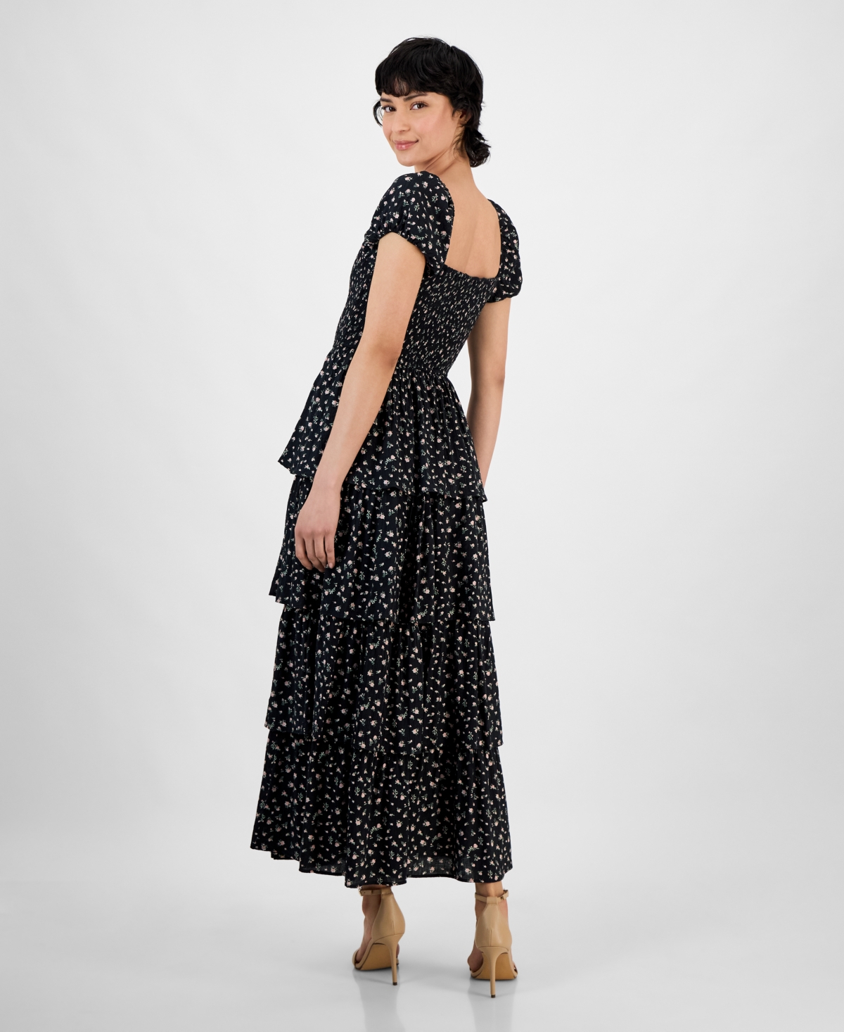 And Now This Trendy Plus Size Tiered Floral Maxi Dress, Exclusively At Macy's In Black,peach Floral