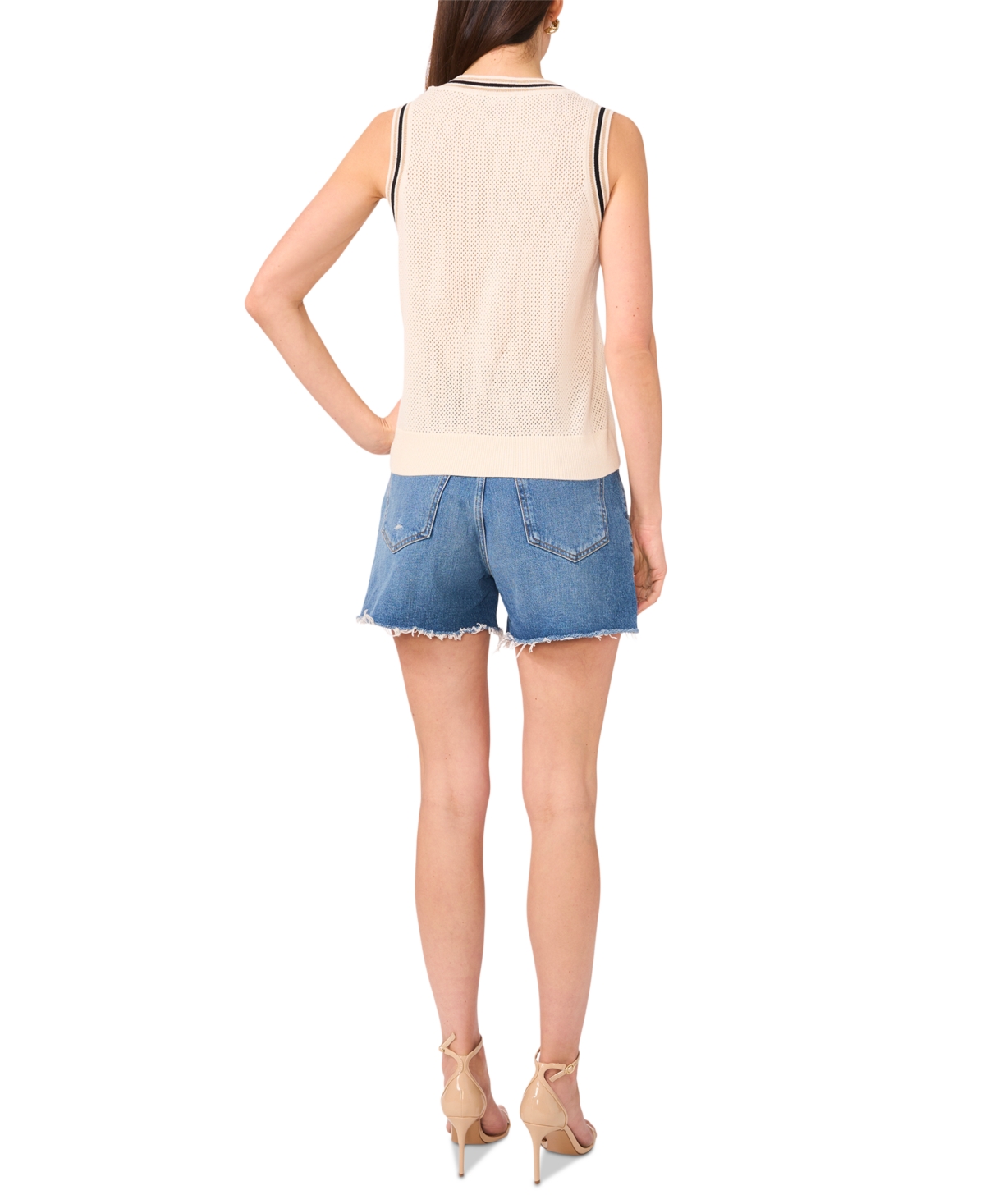 VINCE CAMUTO WOMEN'S SLEEVELESS OPEN-STITCH TOP 