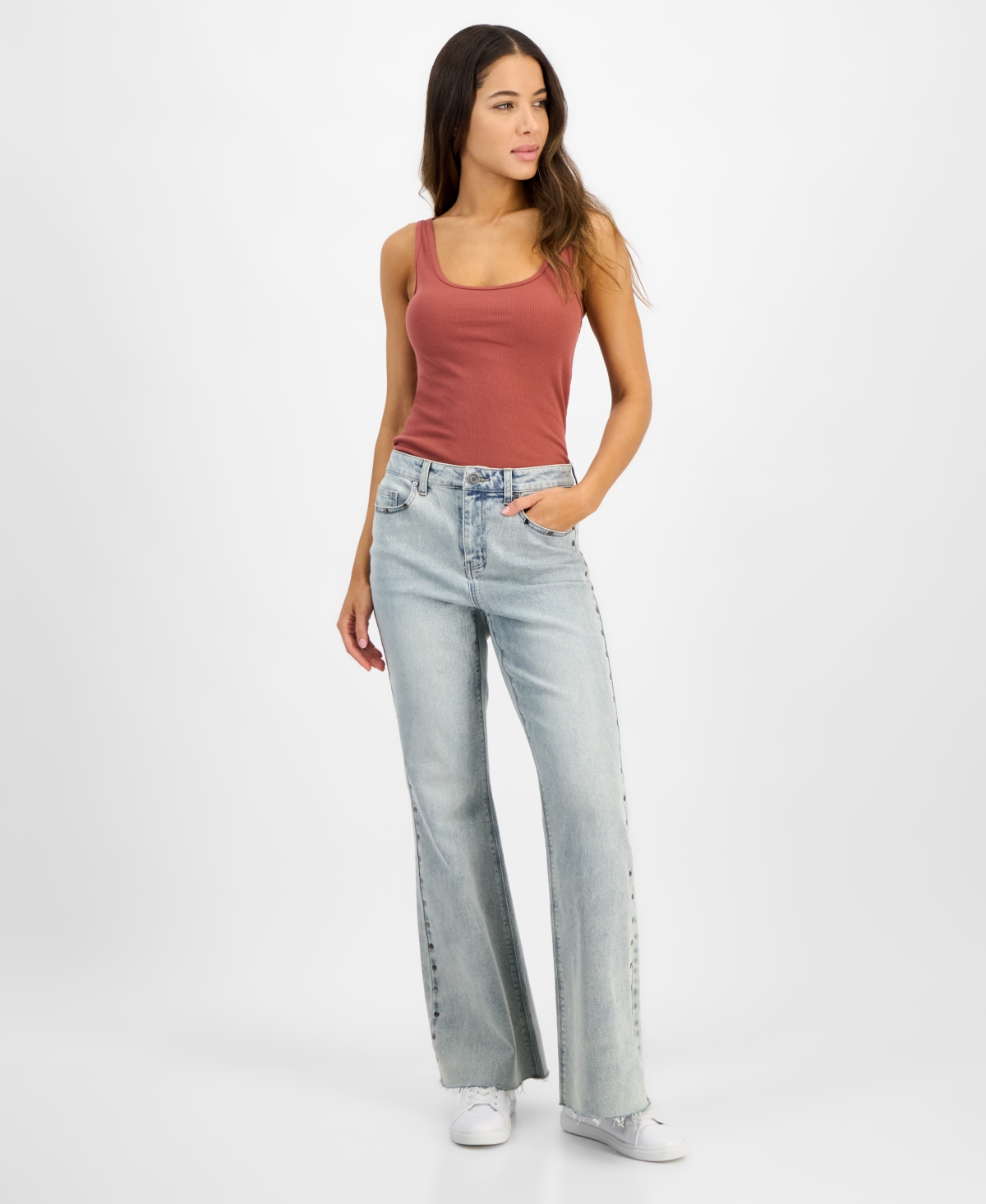 Juniors' High-Rise Stud-Trim Flare-Leg Jeans - Brother