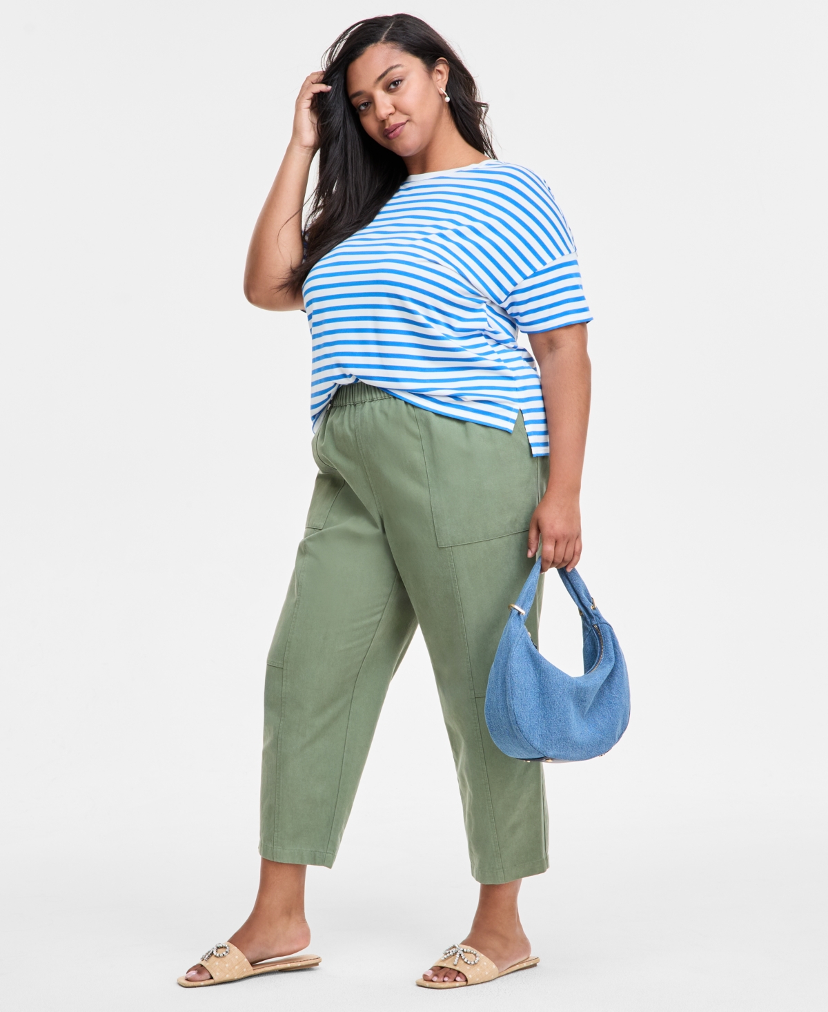 Trendy Plus Size Barrel-Leg Utility Pants, Exclusively at Macy's - Olivine