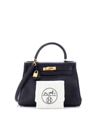 Бывшая в употреблении сумка Hermes Kelly 28 синего цвета из Того с золотой фурнитурой