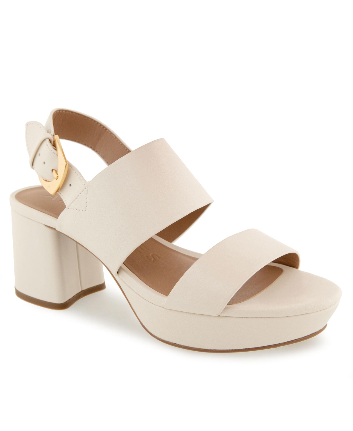 Shop Aerosoles Women's Camilia Round Toe Platform Sandals In Eggnog Faux Leather