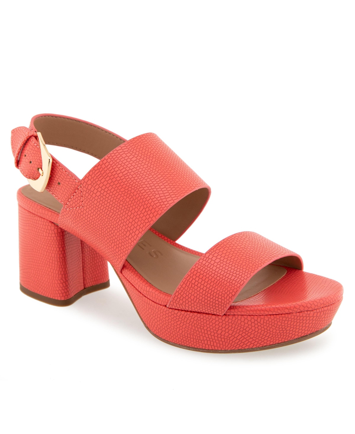 Shop Aerosoles Women's Camilia Round Toe Platform Sandals In Coral Lizard Embossed Faux Leather