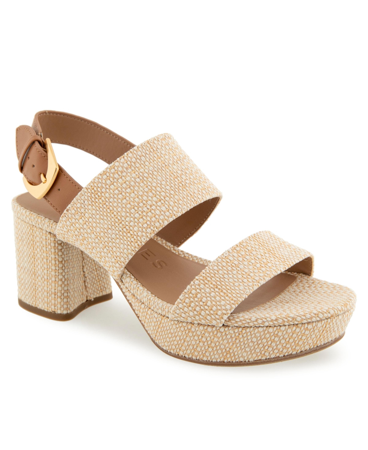 Shop Aerosoles Women's Camilia Round Toe Platform Sandals In Natural Raffia,tan Combo