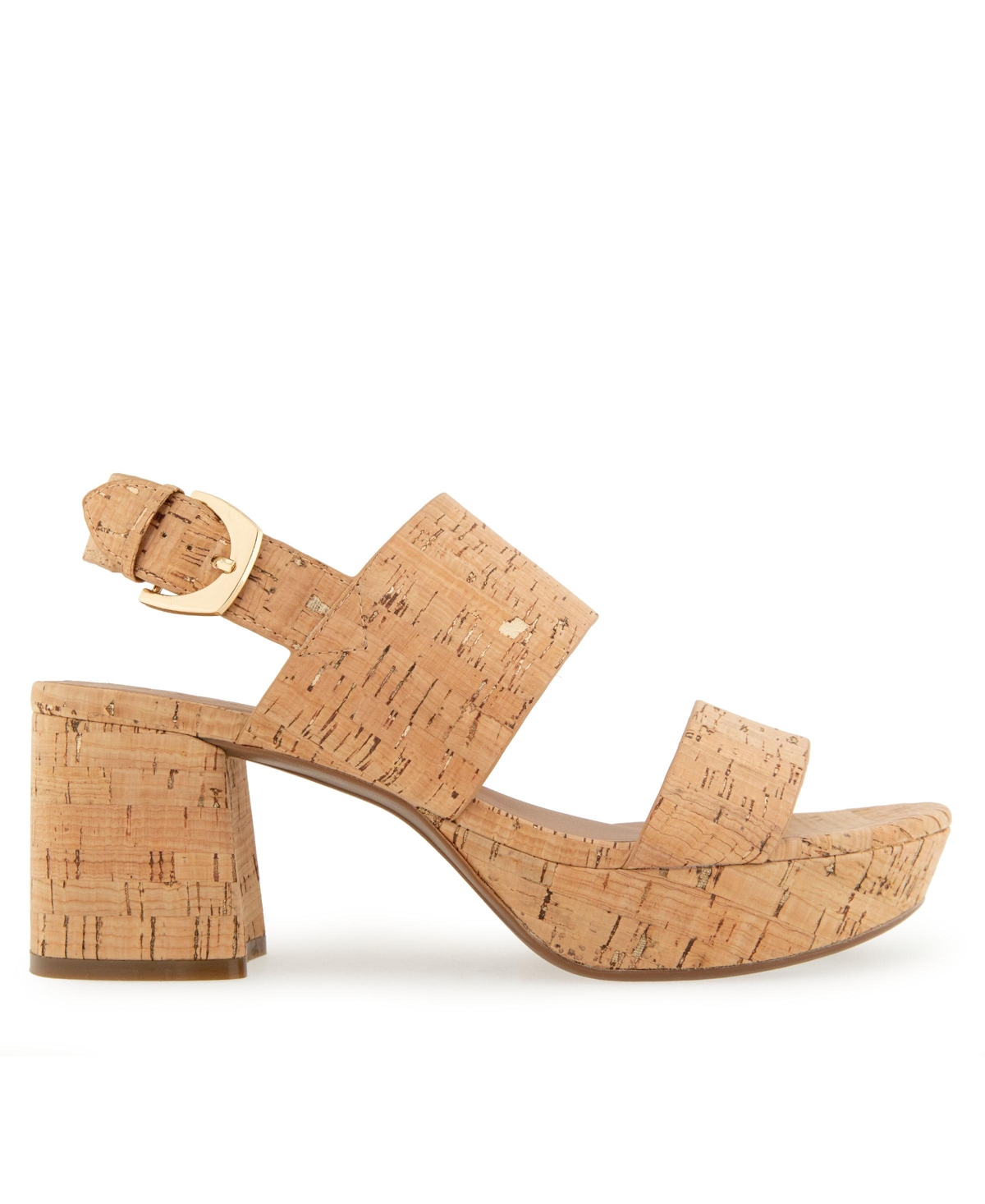 Shop Aerosoles Women's Camilia Round Toe Platform Sandals In Cork,gold Fleck