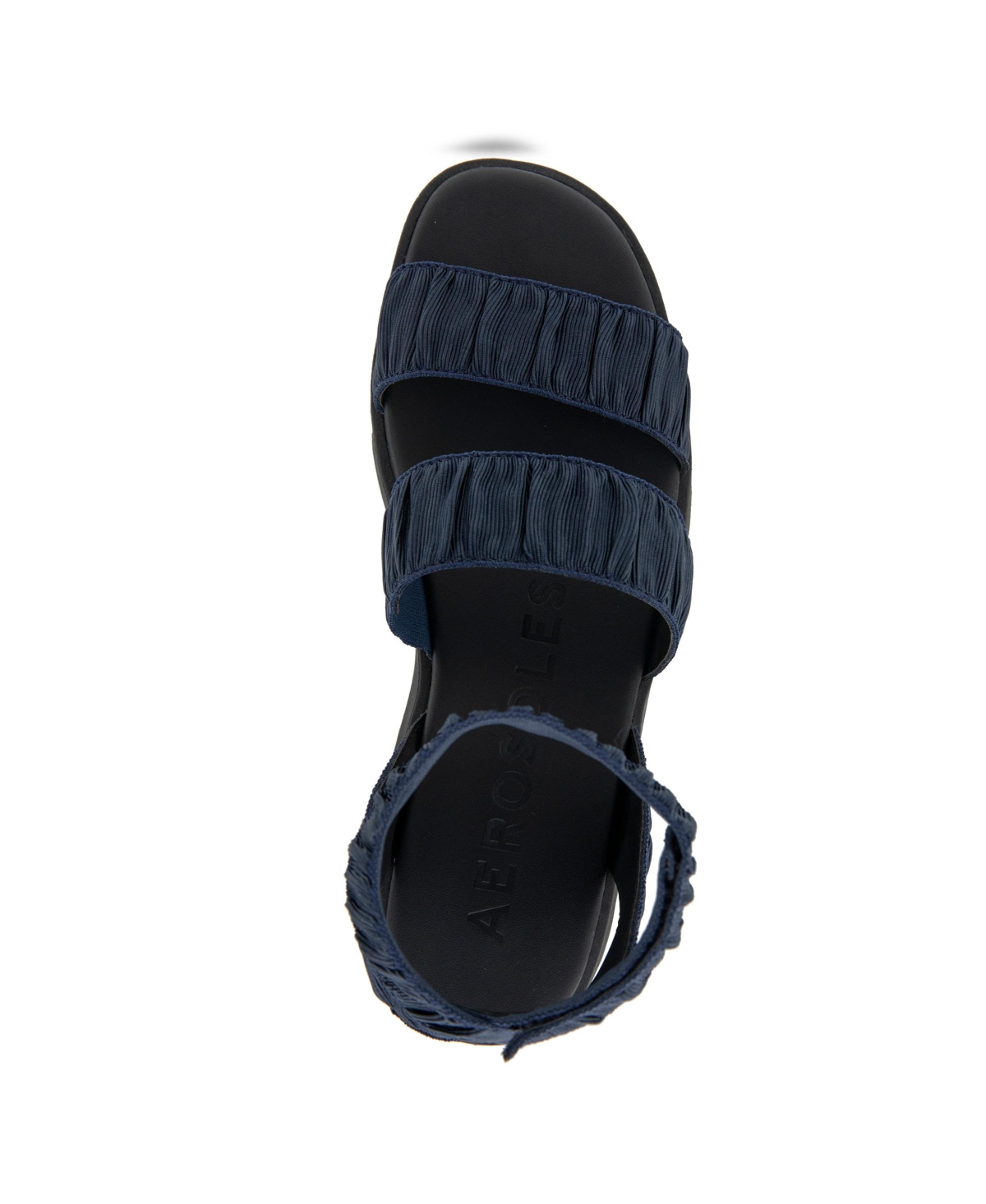 Shop Aerosoles Women's Fiona Round Toe Flatform Sandals In Navy Rouched Elastic Fabric