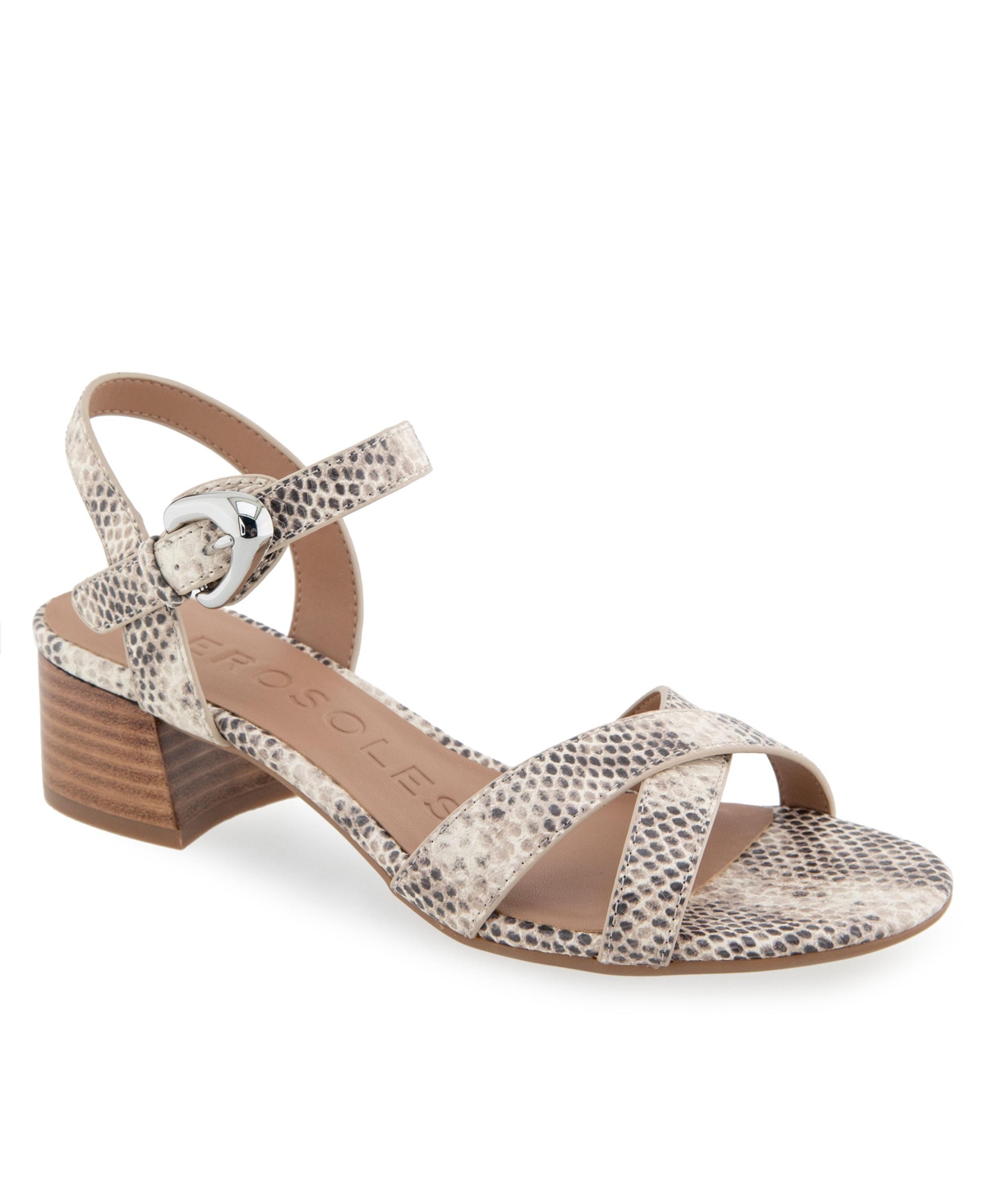 Shop Aerosoles Women's Cinzia Round Toe Dress Sandals In Roccia Printed Snake Faux Leather