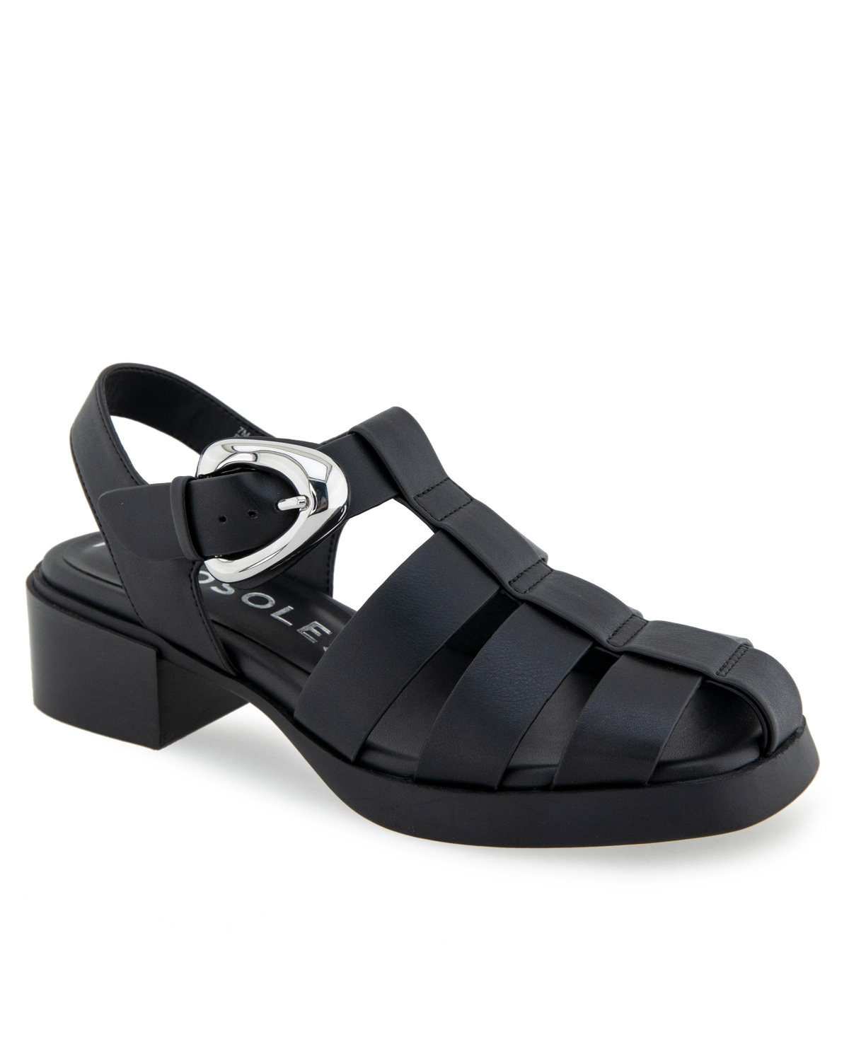 Shop Aerosoles Women's Dapper Fisherman Almond Toe Flats In Black Faux Leather
