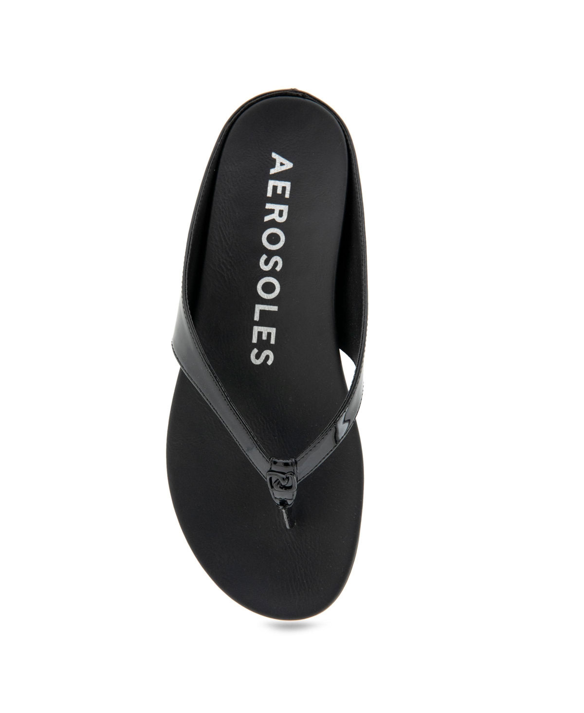 Shop Aerosoles Women's Fisher Round Toe Thong Sandals In Black Patent Faux Leather