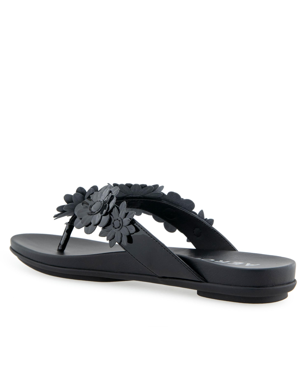 Shop Aerosoles Women's Farrah Round Toe Thong Sandals In Black Patent Faux Leather