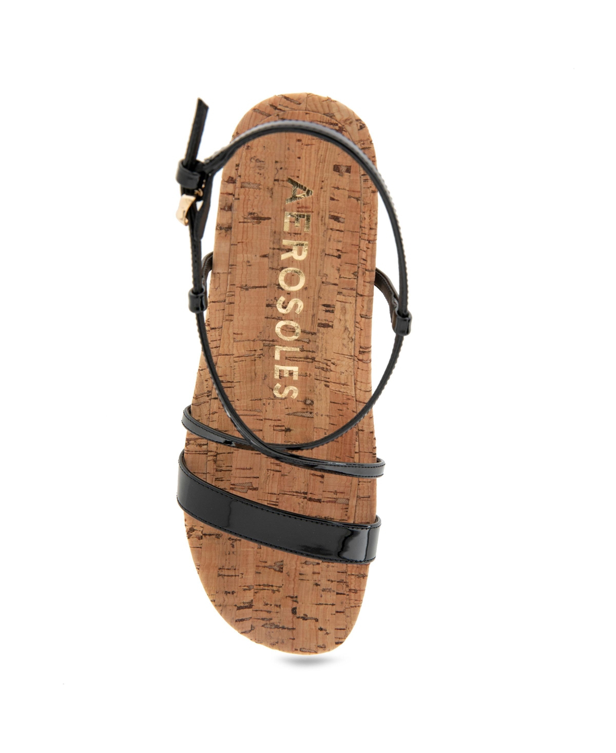 Shop Aerosoles Women's Miles Round Toe Wedge Sandals In Black Faux Leather,cork