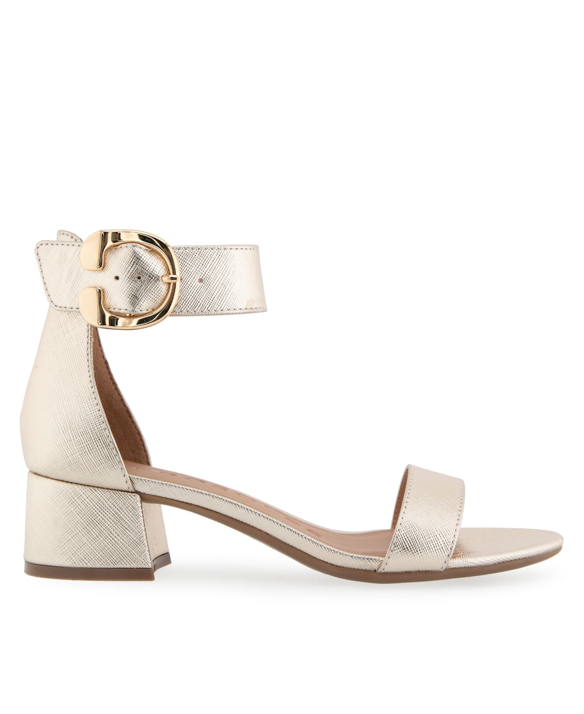 Shop Aerosoles Women's Carew Round Toe Dress Sandals In Gold Metallic Textured Faux Leather