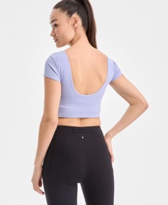 Ideology Women's Soft Rib Short-Sleeve Crop Top, Exclusively at Macy's