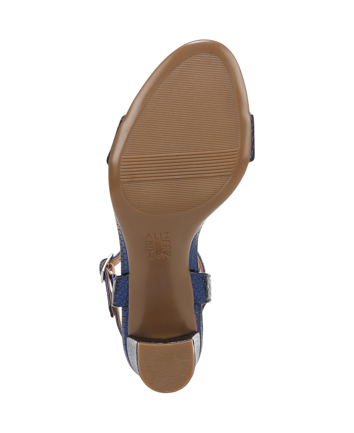 Naturalizer Bristol Block Heel Ankle Strap Sandal In Future Dusk Blue Metallic Snake Embossed