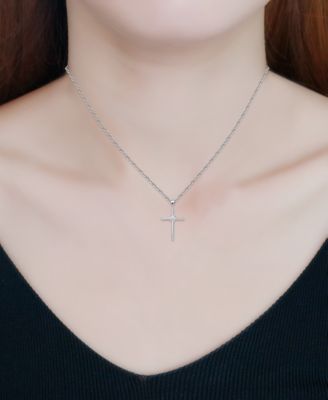 Cubic Zirconia Cross Pendant Necklace (3/8 ct. t.w.) in Sterling Silver, 16" + 2" extender