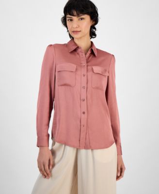 Bar III - Women's Button-Front Long-Sleeve Blouse