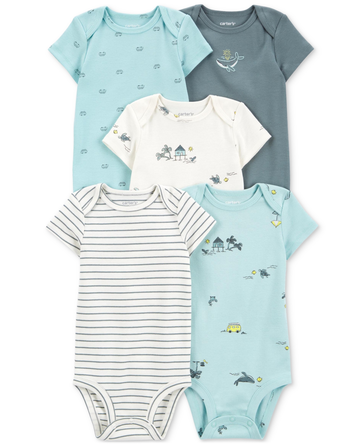 Shop Carter's Baby Boys Cotton Short-sleeve Bodysuits, Pack Of 5 In Assorted