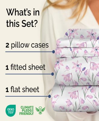 4 Piece Microfiber Floral Sheet Set - Queen