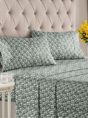 4 Piece Microfiber Floral Sheet Set - King