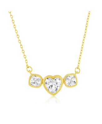 Sterling , Heart & Square, Bezel-Set CZ Necklace