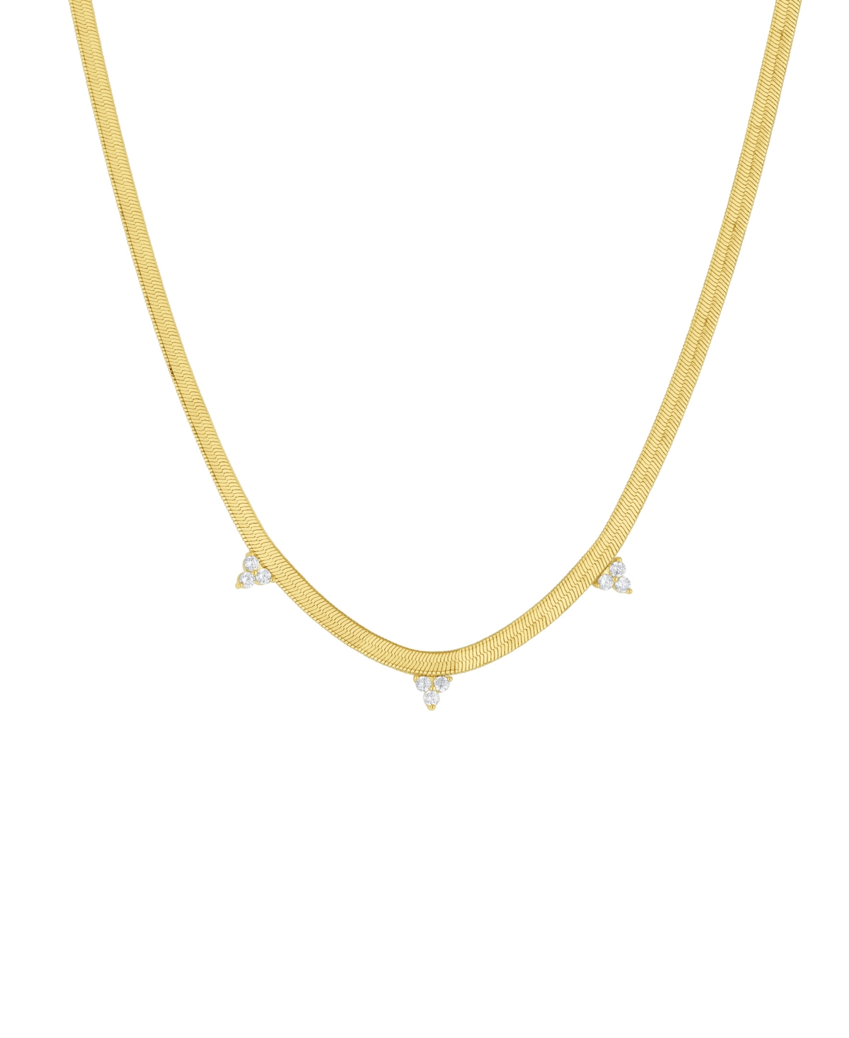 Cubic Zirconia Flat Herringbone Chain Necklace - Gold