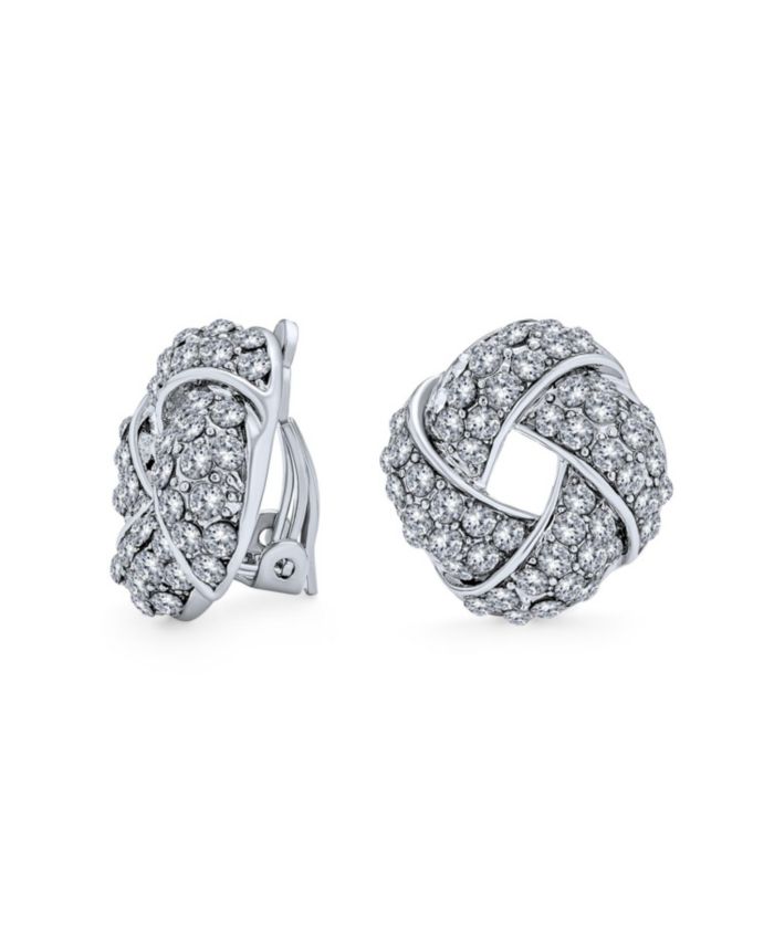 Bling Jewelry Fashion Twist Braided Crystal Love Knot Clip-On Earrings